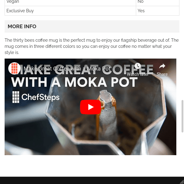 Video on a thirty bees product page