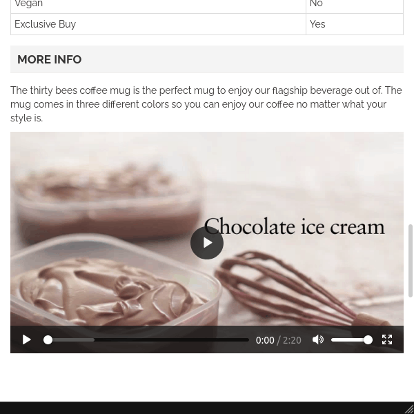 Video on a thirty bees product page