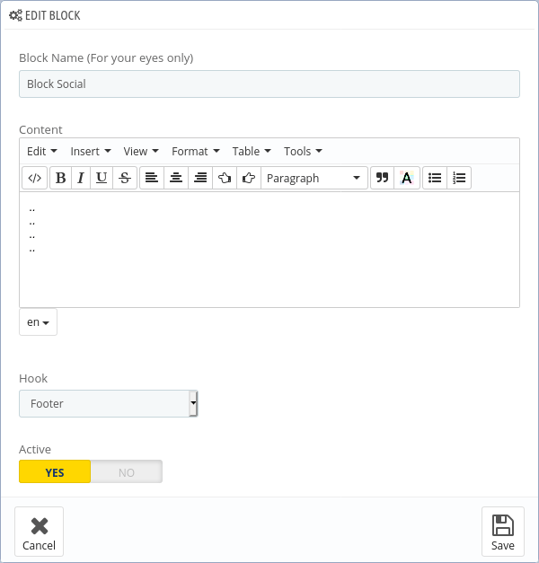 HTML Block ready for saving